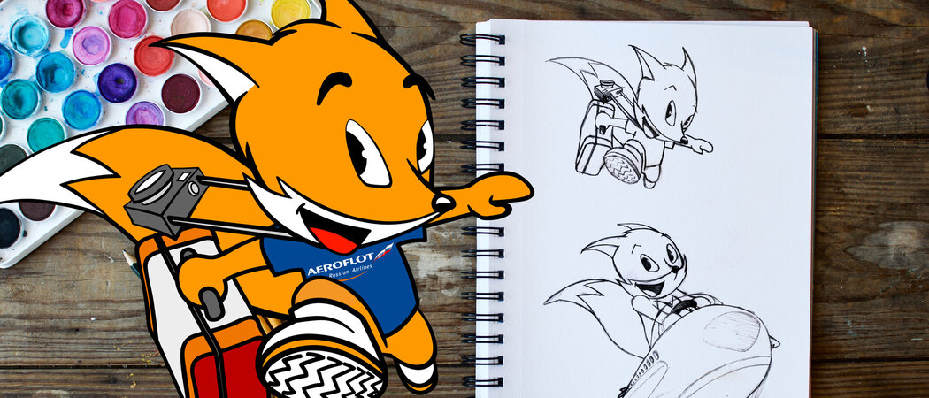sketch and vector final design of a mascot for aeroflot (russian airline)